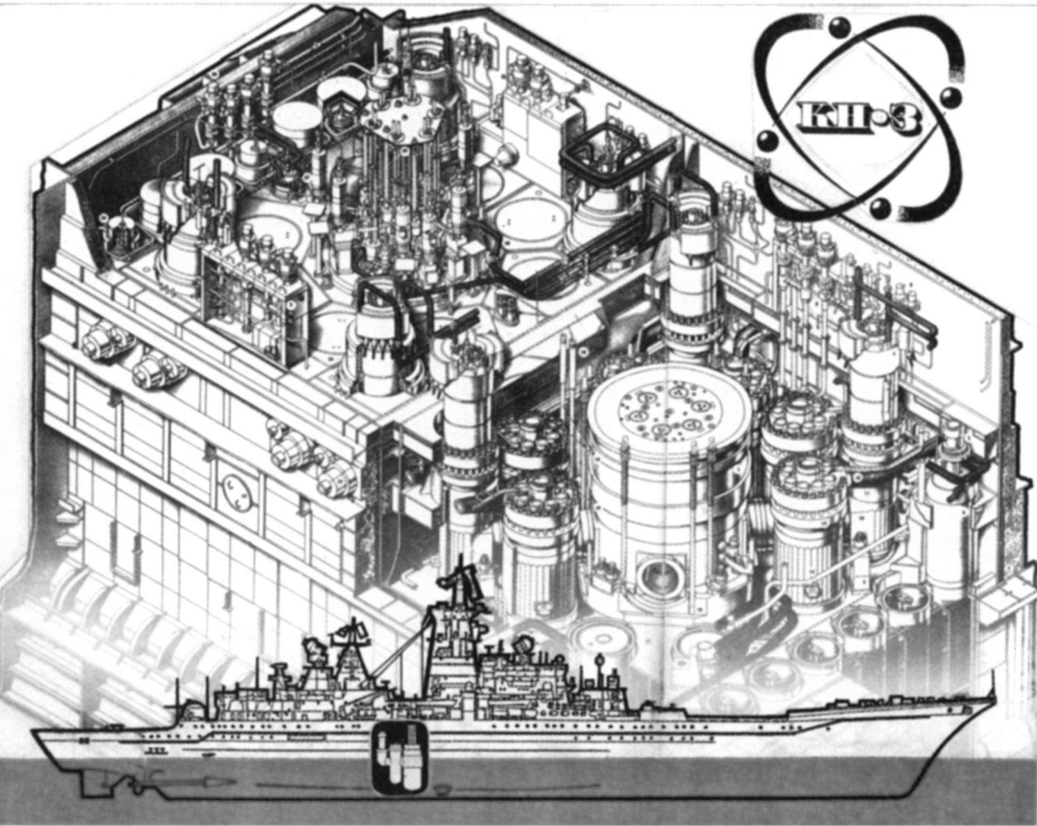 Реактор КН-3 и его компановка в отсеке корабля